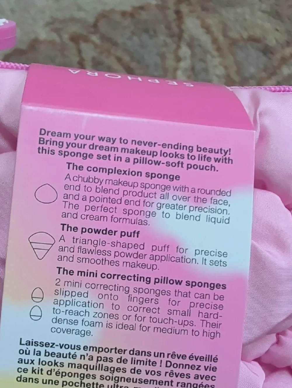 Sephora Pillow Dream Pink 3 Sponge Set Pouch